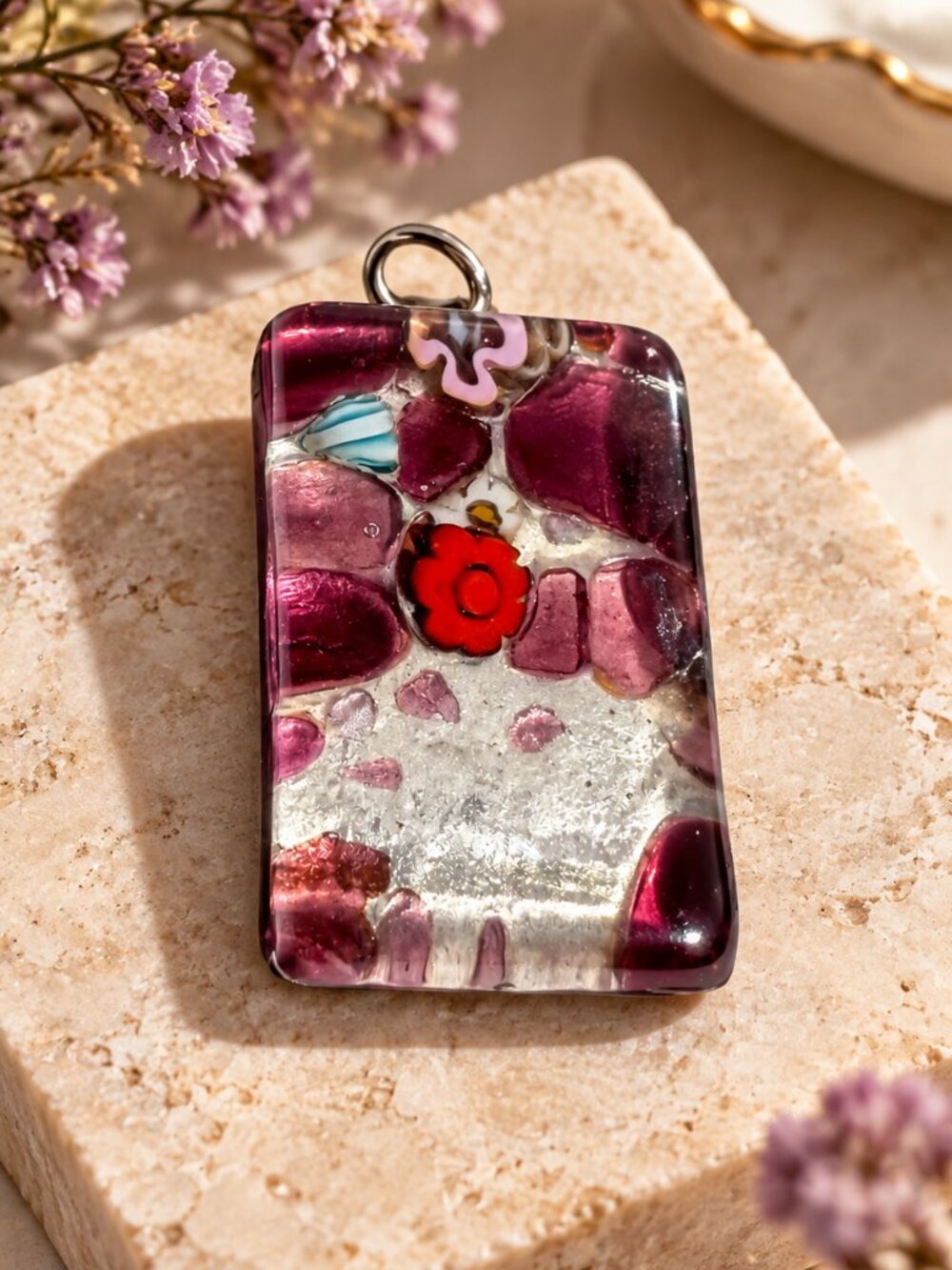 Vintage Murano Glass Millefiori Floral Pendant – Made in Italy